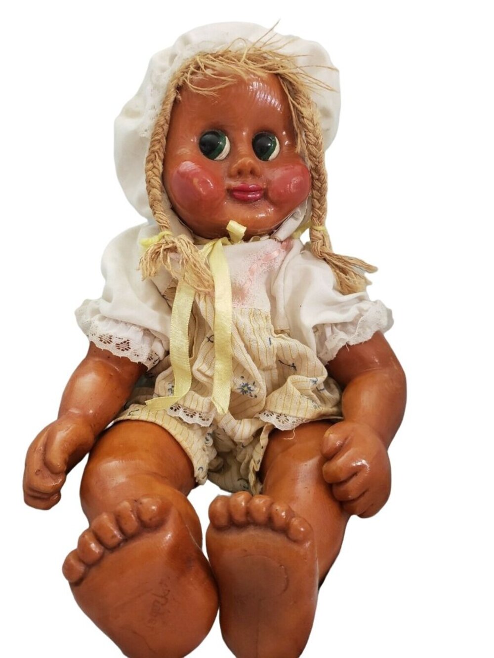 Naber 1985 Wood Doll 'Molli' 17 Inch Blonde Braids Bonnet and Clothing Vintage